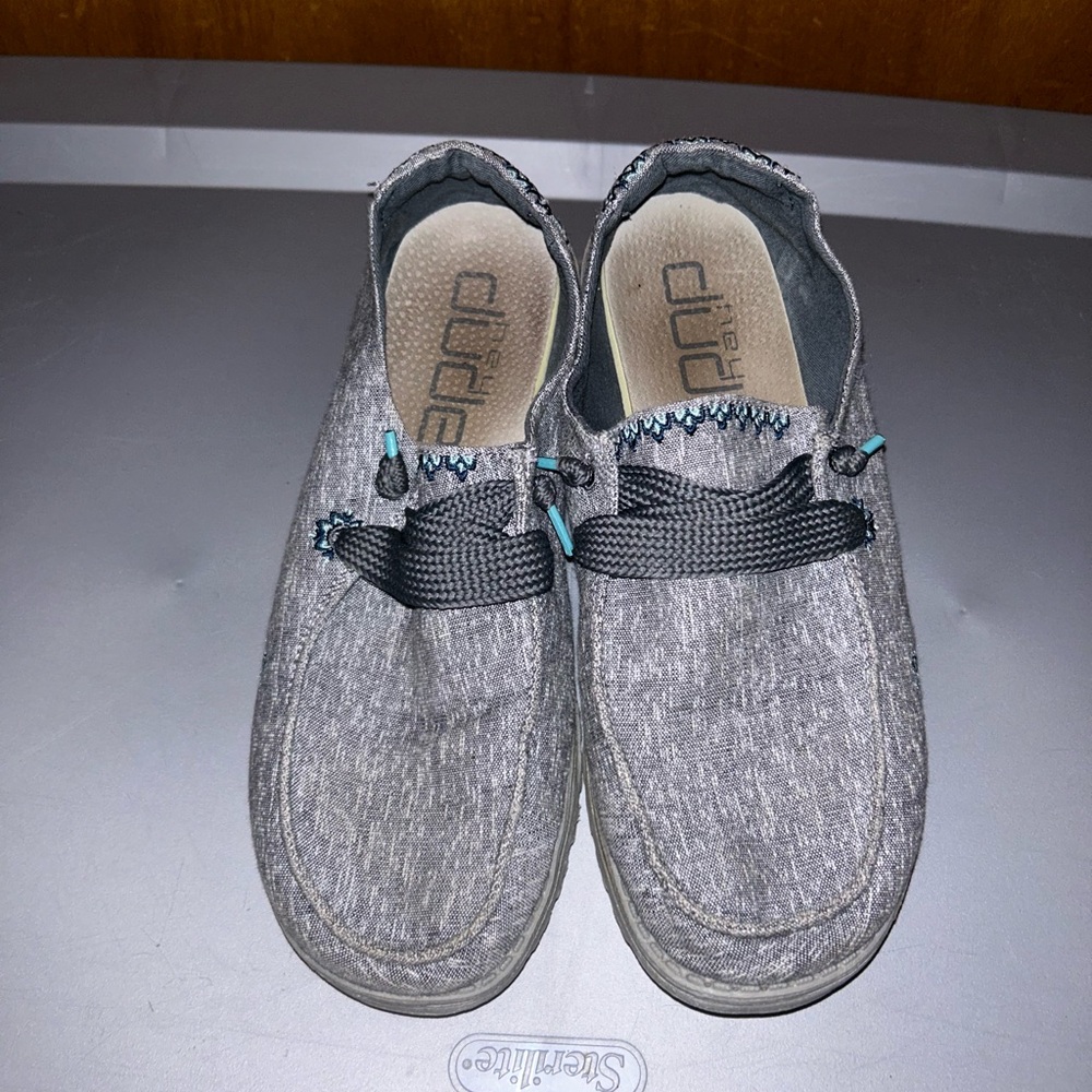 Women’s grey/teal print HeyDude size 10